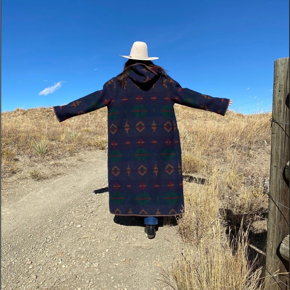 Woolrich Reversible Wool Hooded Southwestern Vintage Blanket Coat One Size